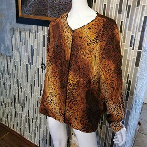 Jordan Studio Silk Womens 22W 100% Silk Blouse Leopard Cheetah Animal Print
